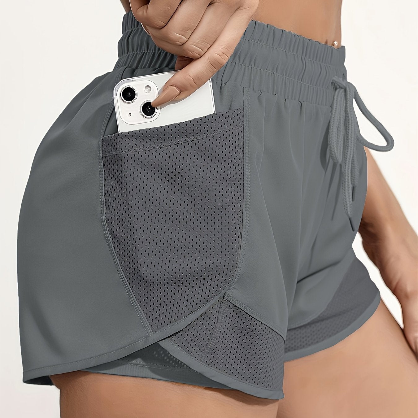 Women's 2-in-1 Yoga Shorts with Quick-Drying Fabric and Mesh Pockets for Casual Fitness and Gym Workouts