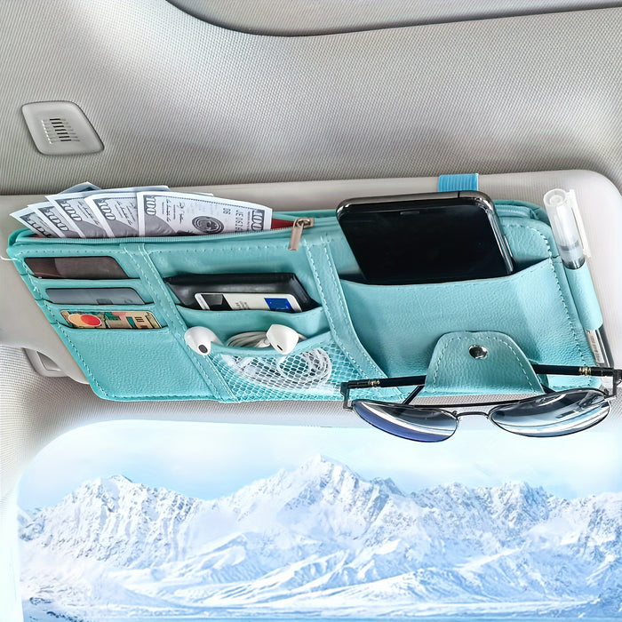 Car Sun Visor Organizer, Car Glasses Clip Storage Pocket Sunglasses Holder With Zipper Pocket For Car, Truck, SUV Auto Interior Accessories