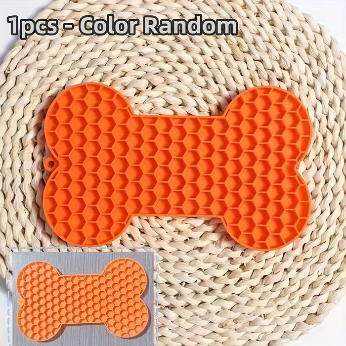 1pc Anxiety Relief Lick Pad For Dogs - Slow Feeder With Suction Cups For Peanut Butter And Treats - Bone-Shaped Pet Lick Pad