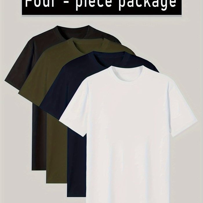 Men's Home Wear Solid Color T-shirt 4pcs Set