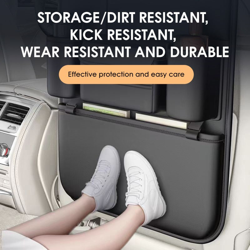 Premium PU Leather Car Backseat Organizer Large Capacity Multi-Functional Storage Bag with Dual Mesh Pockets