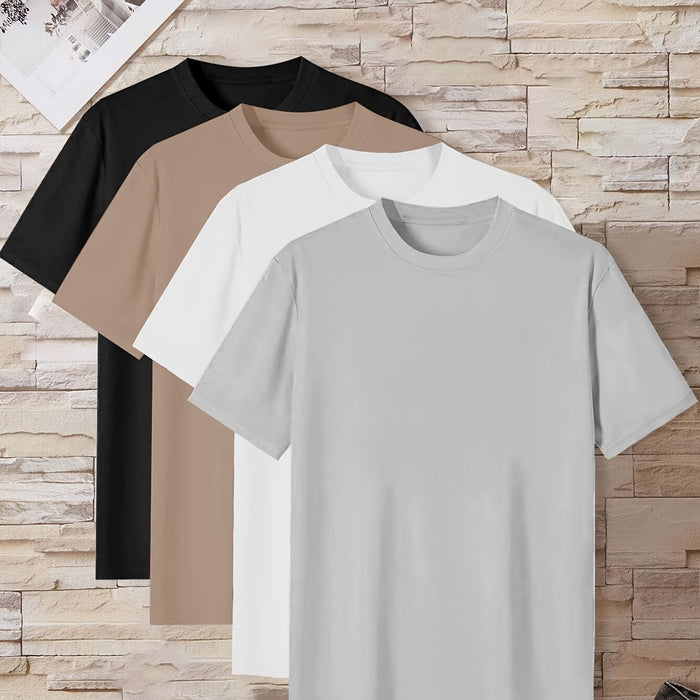 Men's Home Wear Solid Color T-shirt 4pcs Set