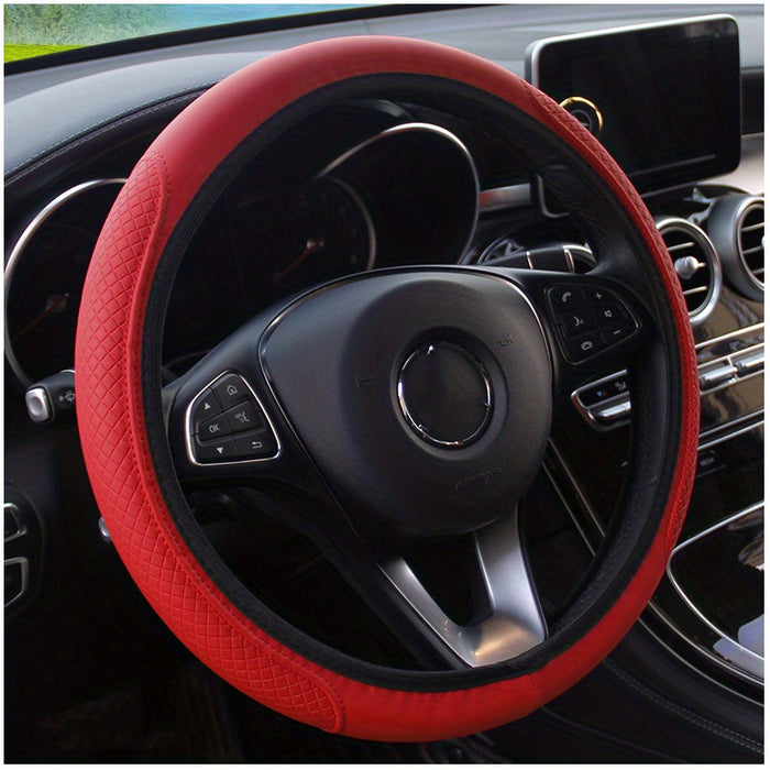 Embossed Faux Leather Car Steering Wheel Cover, Soft Comfortable Grip, Universal Fit 14.57-14.96inch Diameter, Automotive Accessory without Inner Ring