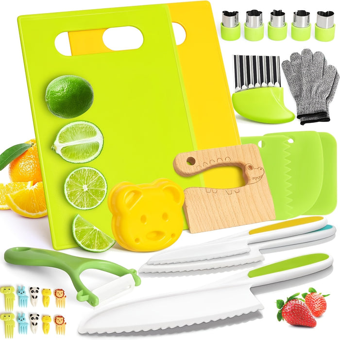 14 Pack of Safe Kids Kitchen Set for Real Cooking, Montessori Kitchen Tools Toys for Girls and Boys 3-10 Years Old