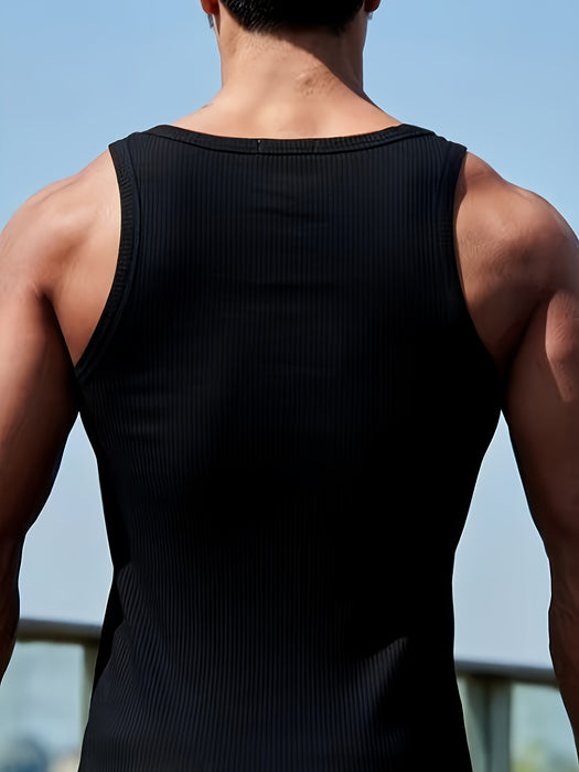 Men's Quick-Dry Breathable Tank Top - Solid White, Crew Neck, Sleeveless Athletic Shirt for Gym & Outdoor Activities, Cotton Blend Fabric