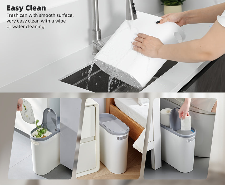 2/1pc Bathroom Trash Can, Compact And Durable Plastic Wastebasket With Built-in Handles, Easy To Clean, Rustproof, Space-Saving Design, Ideal For Small Spaces In Bathroom, Laundry, And Home Office