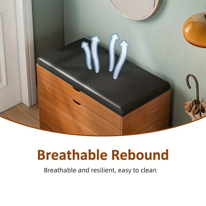 Pine Wood Shoe Bench with Cushioned Seat, Three-Tier Footwear Rack, and Storage Cabinet - Ideal for Bedroom or Entryway, Multi-Compartment Design, No Assembly Required, Shoes Organizer Storage