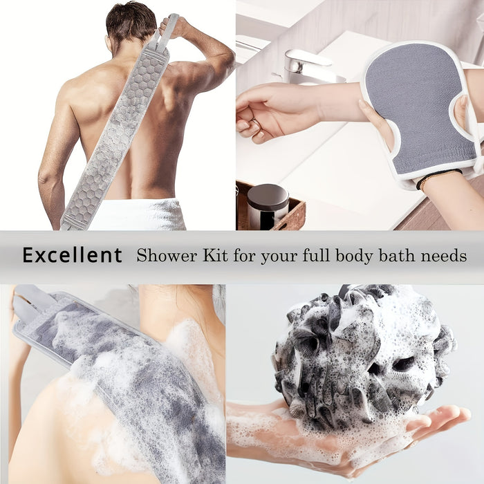 3pcs/set Back Exfoliating Set, Bath Glove, Loofah Sponge, Exfoliating Bath Washcloth Towel, Back Scrubber For Shower, Spa, Massage And Body Scrubs