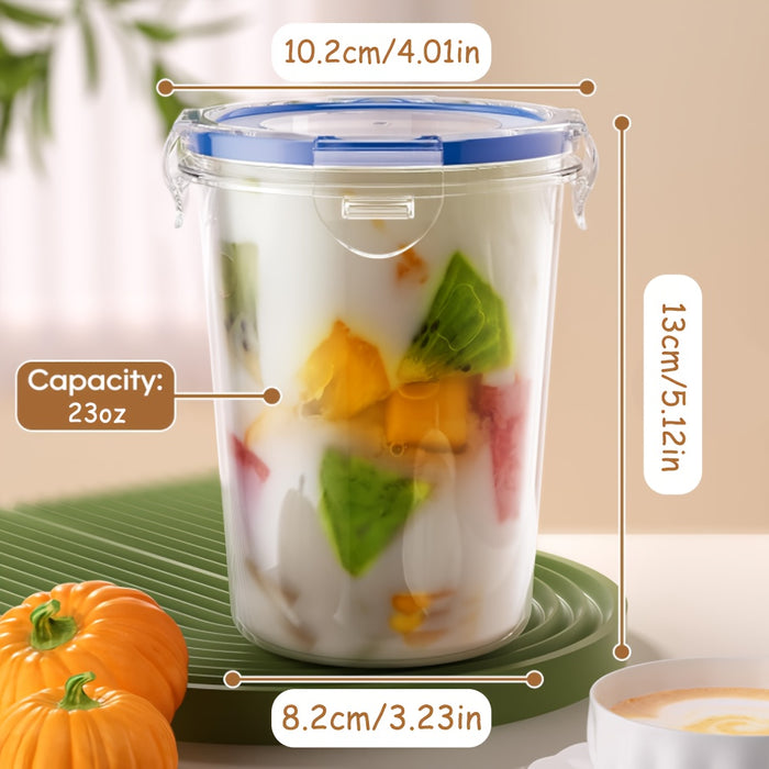 Set of 6 Transparent 23.67oz Sealed Oatmeal Storage Jars with Lids, Versatile Reusable Containers, 23-Ounce Plastic Containers with Latch Lids, Portable Oatmeal Containers for On-The-Go, And Airtight Spring Lock Storage Jars.
