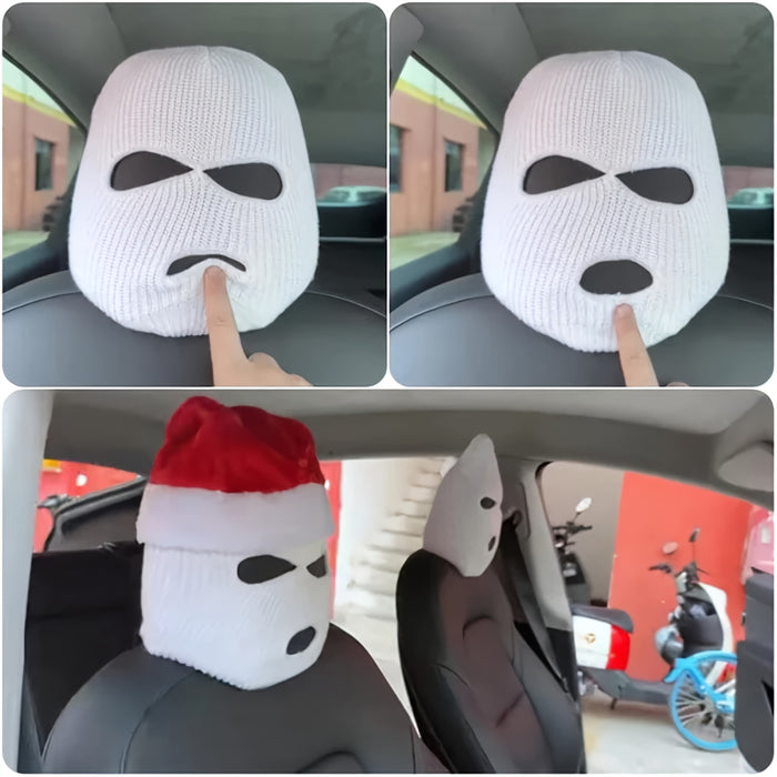Funny Spoof Car Seat Headgear - Elastic Universal Headrest Covers for Car, Van, Truck, SUV, RV, Sedan - Halloween Interior Seat Decoration - 1pc