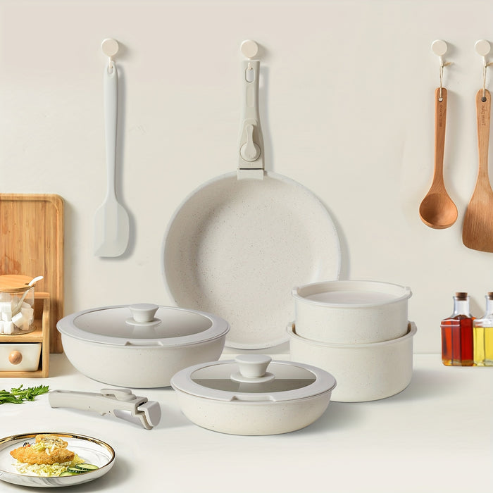 12 Pcs Nonstick Pots and Pans Set with Detachable Handle
