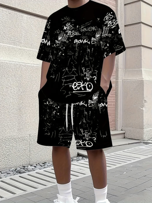 Men's Fashion Casual Short Sleeve Shorts 3D Set