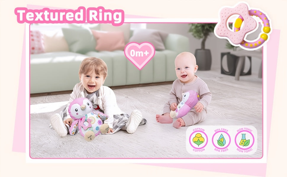 Penguin Baby Toys 0-6-12 Months, Stuffed Animal Plush Toy, Textured HangingRingRattles & Crinkle Sound Paper, Tummy Time Toys For Newborns Toys For 0-6.12Months Boy/Girls, Valentine'S Day, Halloween, Christmas, Easter, And Bi