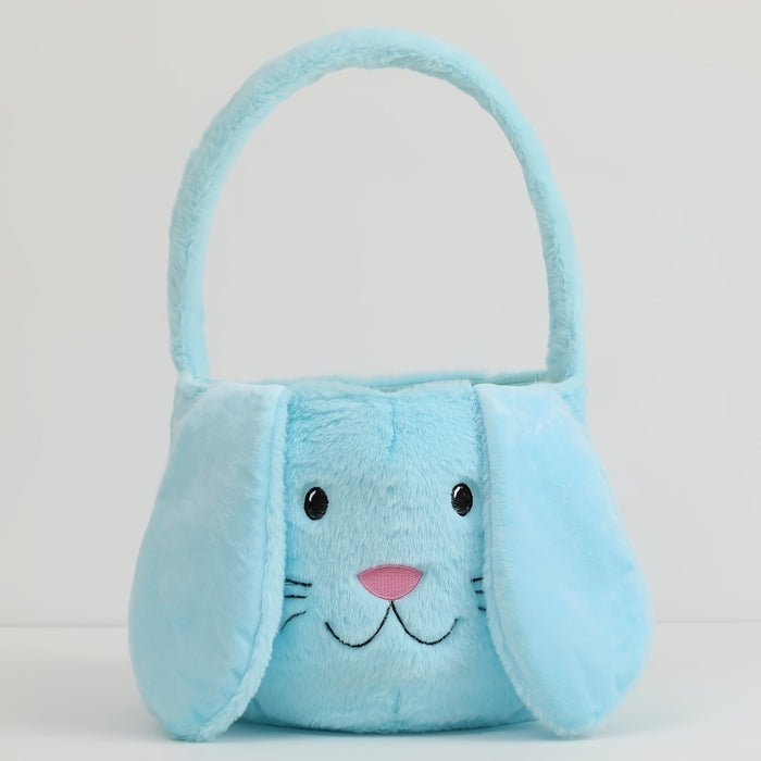 Customizable Easter Bunny Plush Basket with Embroidered Name - Soft Polyester Rabbit Ear Design Candy & Egg Hunt Basket, Perfect for Holiday Parties, Gifts, and Decorations (Blue, Pink, Beige)