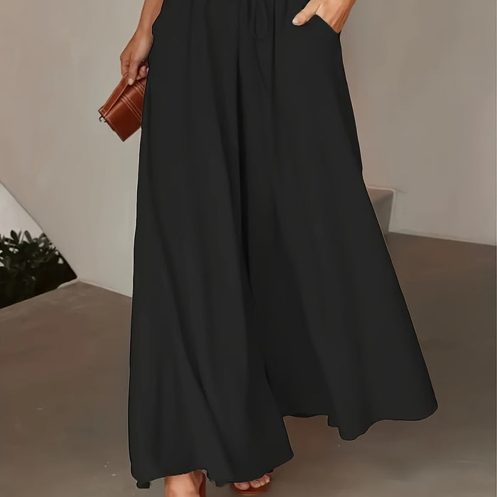 Women's Elastic Waist Wide Leg Tie-Front Pants, Casual Loose Linen Pants for Spring & Summer