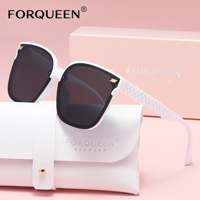 FORQUEEN Trendy Women's Polarized Fashion Glasses - Oversized Fashion Shades with Metal Hinges, Stylish Gradient Purple to Gray Design, Includes Protective Case for Summer Style