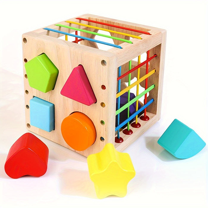 sorter cube - Wooden Sorter Cube - 8 Rattling Shapes, Developmental Learning Toy -  Toddler Learning, Gift for Baby -  1 2 3 Year Old Boys Girls -  Educational & Fun - Unlock Tiny Genius, One Shape at a Time