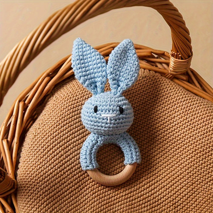Crochet Bunny Youngsters Rattle, Cute Rabbit Gripping Toy, Youngsters Wooden Hand Rattle, Hand Rattle Toy Gift Box, Christmas Easter Gift
