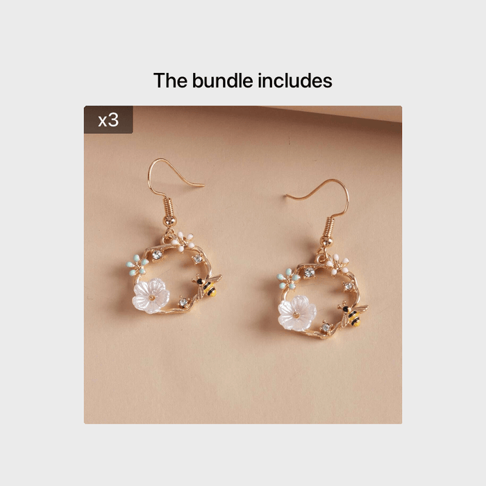 Korean Spring/Summer Bee Garland Silvery Needle Earrings Dongda Super Fairy Quality Shell Flower Stud Earrings