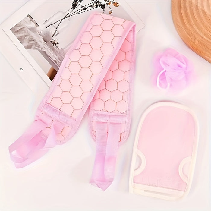 Deep Clean & Skin Renewal 3pcs Exfoliating Bath Set - Shower Scrubber, Back Brush & Mud Gloves