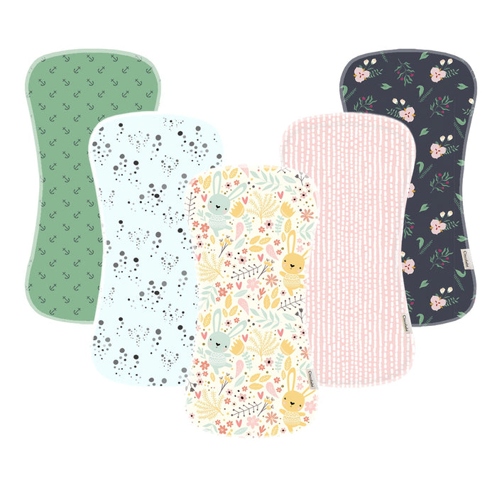 Cincobebé 5-pack Of Super Soft Burp Cloths For Newborns - Absorbent And Breathable With Cute Cartoon Unisex Design