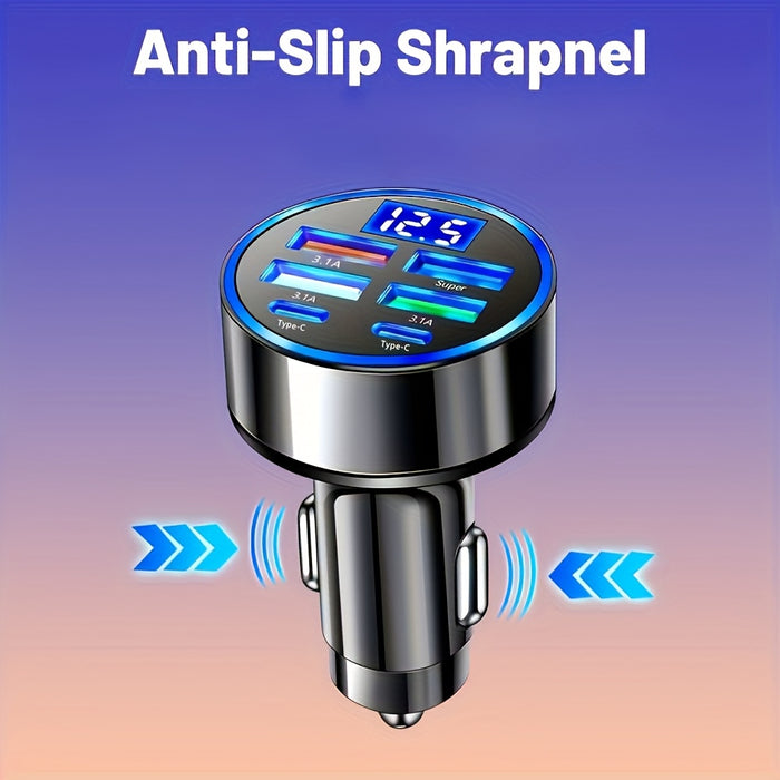 New Car Charger QC3.0 Fast Six-in-One Multi-Function Dual PD Car Adapter with Digital Display