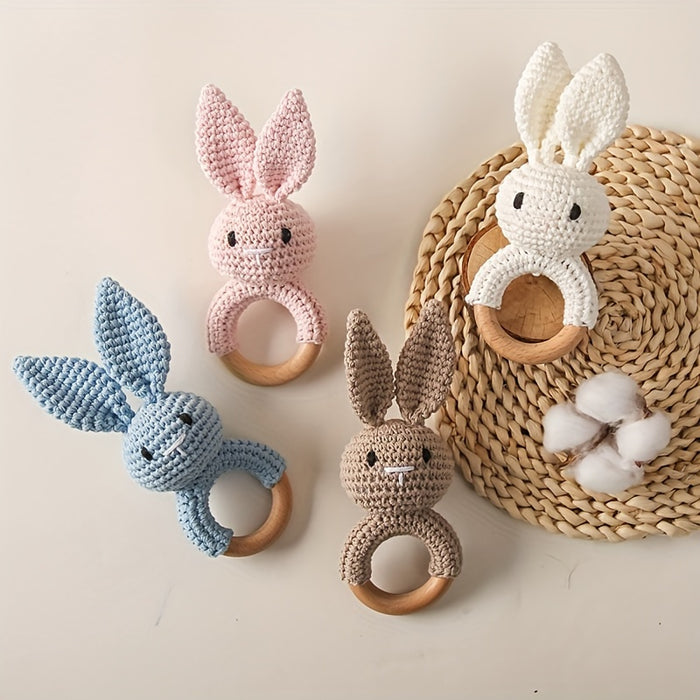 Crochet Bunny Youngsters Rattle, Cute Rabbit Gripping Toy, Youngsters Wooden Hand Rattle, Hand Rattle Toy Gift Box, Christmas Easter Gift