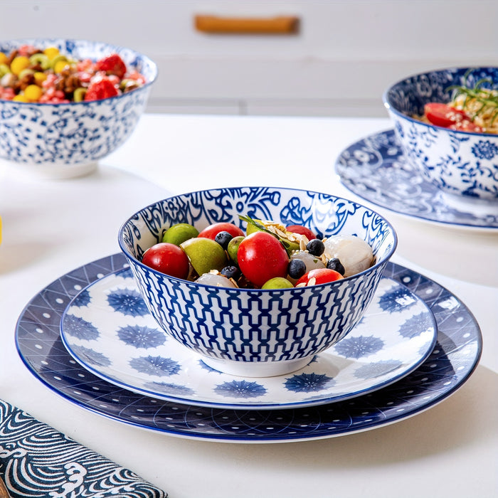 6pcs, Cerkik Ceramic Soup Bowls Set, 12oz/24oz, Porcelain Deep Cereal Bowl, Large Kitchen Dinner Bowl for Eating Salad, Dessert, Pasta, Noodle, Rice, Oatmeal, Microwave Dishwasher Oven Safe, Valentine's Day, Weddings, Vintage