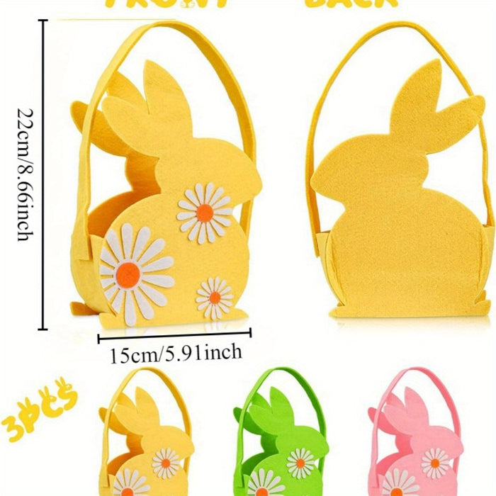 3pcs Felt Easter Bunny Baskets with Handles - Perfect for Easter Egg Hunts & Gifts, No Batteries Required