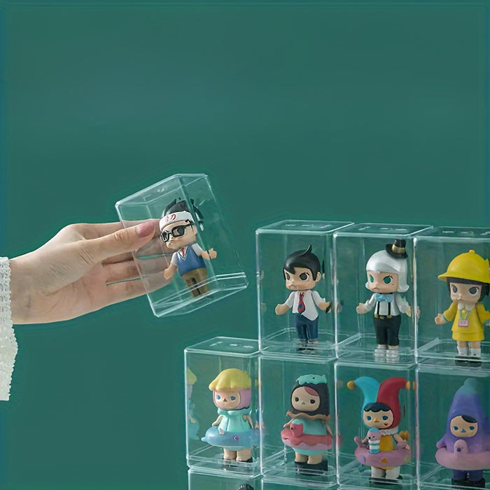 9-Pack Clear Acrylic Display Cases for Collectibles, Stackable Dustproof Cube Organizer Boxes, Contemporary Plastic Showcases for Figurines - Versatile Use, No Power Required