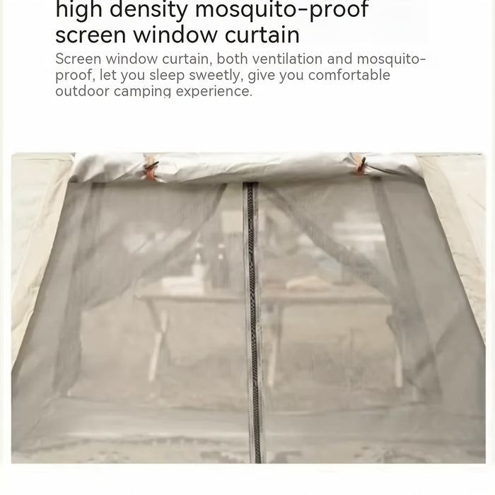 8-Person Family Camping Tent with Canopy - Quick Setup, Mosquito Netting, Windproof, All-Season, Beige, UV Protection, Multi-Band Sunshade, Durable Oxford Fabric, Perfect for Outdoor Adventures, Campers Accessories