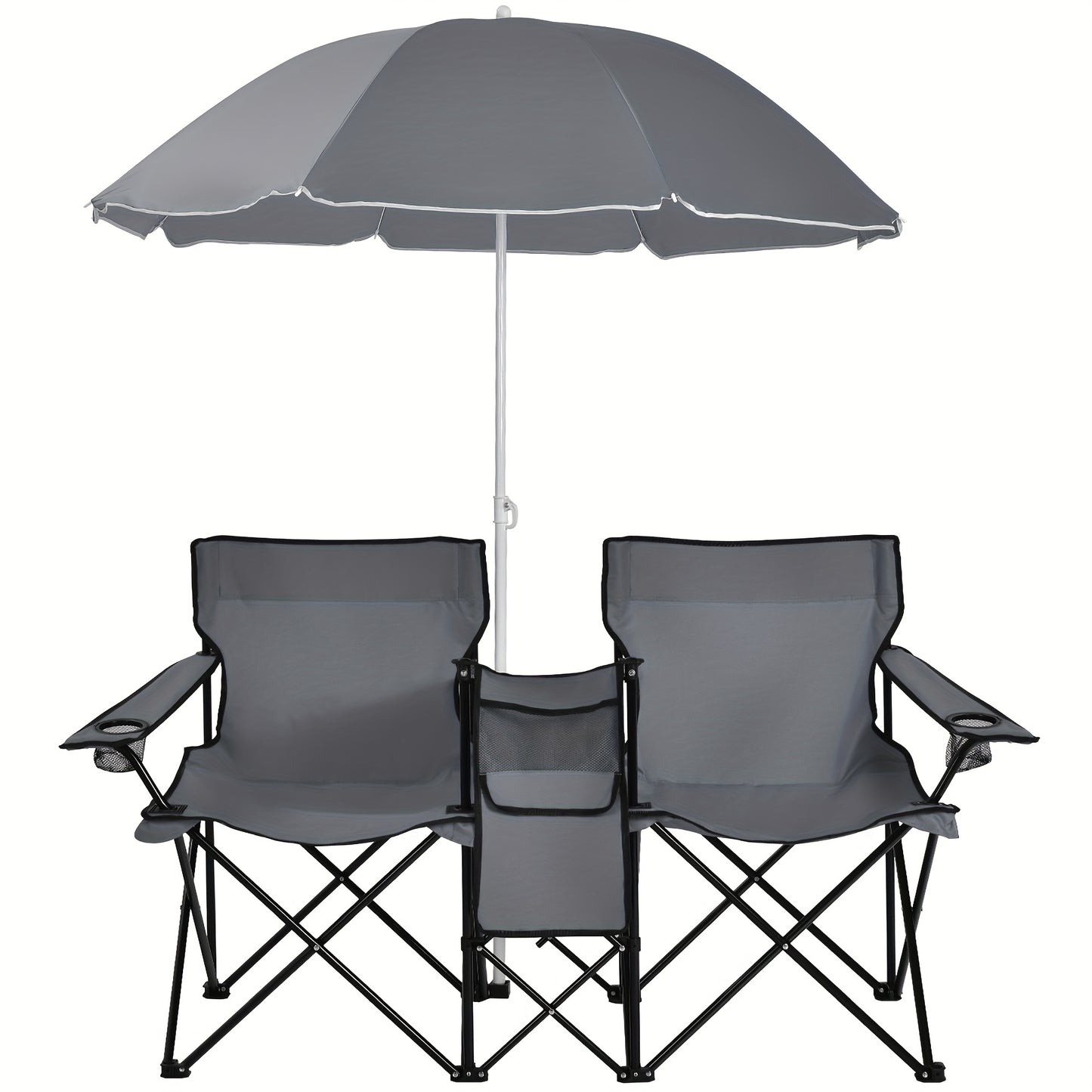 Portable Folding Picnic Double Chair W/Umbrella Table Cooler Beach Camping