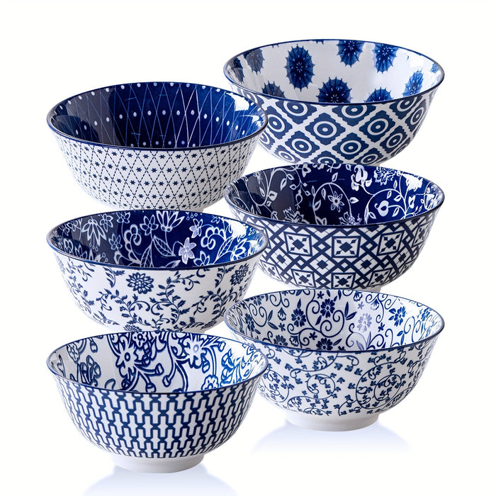 6pcs, Cerkik Ceramic Soup Bowls Set, 12oz/24oz, Porcelain Deep Cereal Bowl, Large Kitchen Dinner Bowl for Eating Salad, Dessert, Pasta, Noodle, Rice, Oatmeal, Microwave Dishwasher Oven Safe, Valentine's Day, Weddings, Vintage