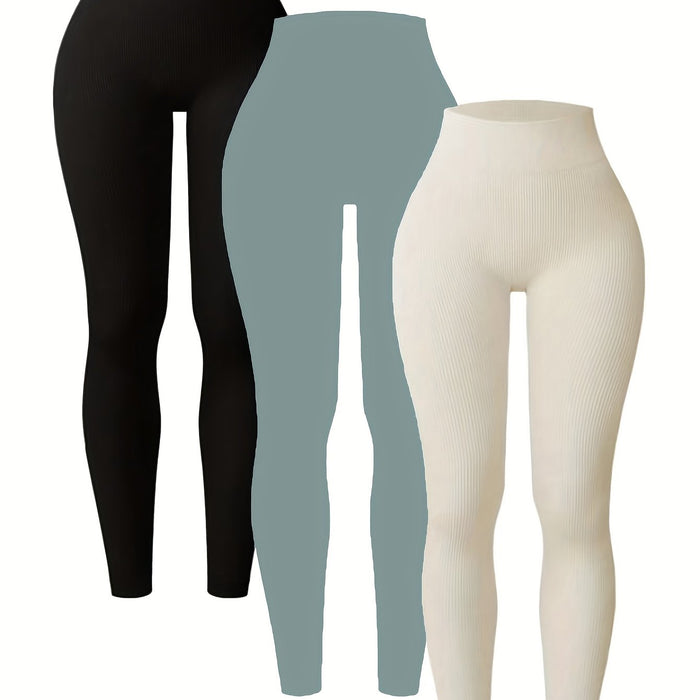 3pcs High Waist Tight Leggings, Sports Running Workout Fitness Yoga Pants for Women Gym