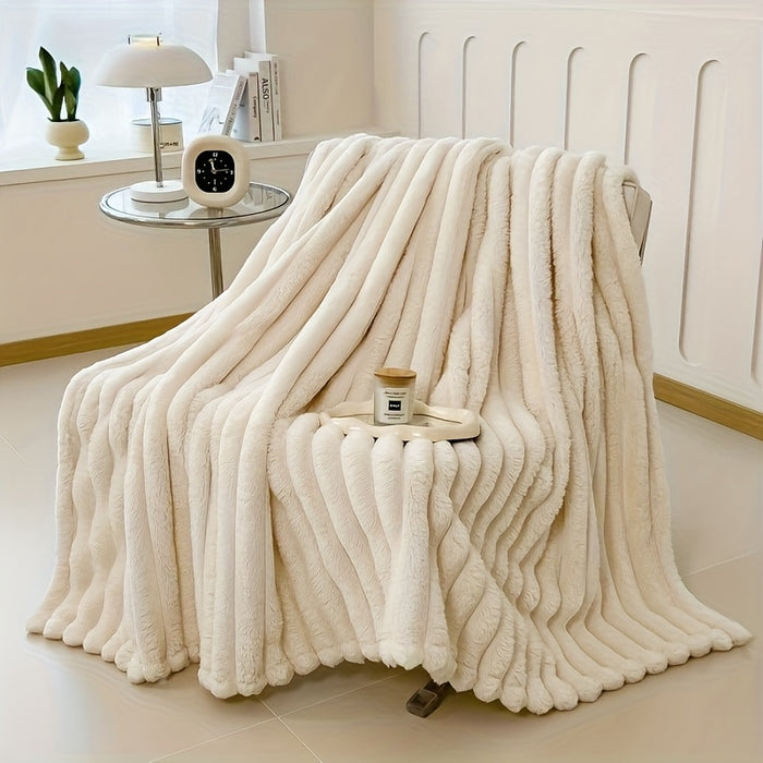 1pc Blanket Soft And Comfortable, Imitation Rabbit Hair Reversible Blanket Thermal Fleece Blanket Nap Blanket Air Conditioning Blanket Office Outdoor Camping Gift Blanket, Suitable For All Seasons