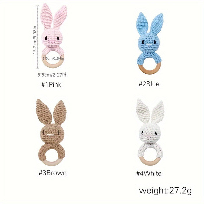 Crochet Bunny Youngsters Rattle, Cute Rabbit Gripping Toy, Youngsters Wooden Hand Rattle, Hand Rattle Toy Gift Box, Christmas Easter Gift