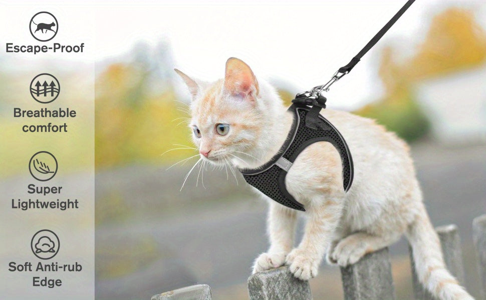 Escape-Proof Cat Harness & Leash Set: Reflective Soft Mesh Vest for Safe Outdoor Adventures with Your Kitten