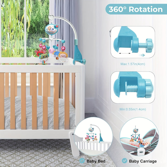 Baby Musical Mobile Crib With Music And Lights, Projection, Take-Along Rattle And Music Box For Babies Boy Girl Toddler Sleep