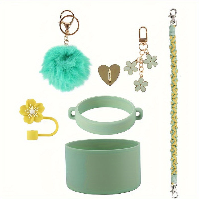 Handwoven Carrying Strap for Water Bottles, Sports Cup Handle, Silicone Bottom Protective Sleeve, Straw Lid Accessories for Cups.
