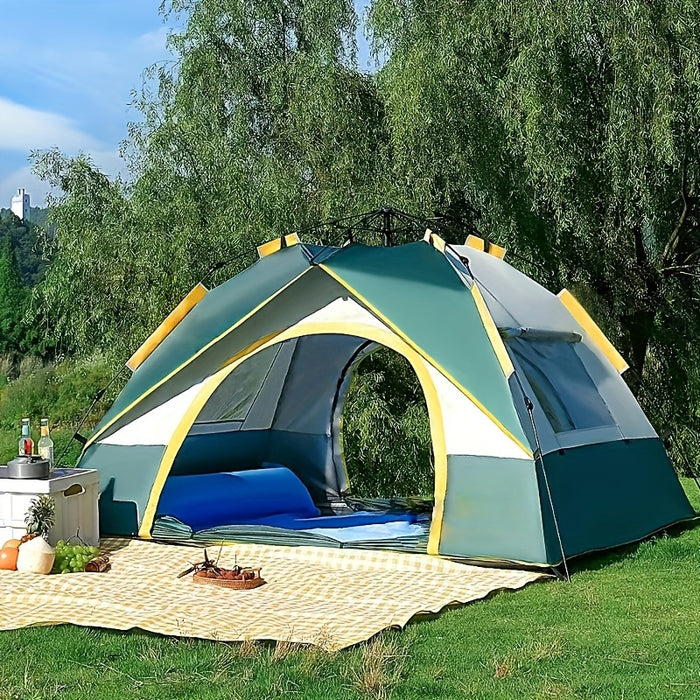 Easy Setup 2-3 Person Camping Tent - Windproof, UV Protection, Portable & Waterproof for Family Outings, Hunting & Hiking - Green