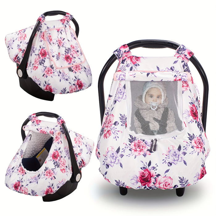 1pc Beavtaens 3-in-1 Baby Car Seat Cover, Ultra Cozy Minky Carseat Cover with Storage Bag, Machine Washable, Zipper Closure, Polyester Fiber Material for Winter Protection