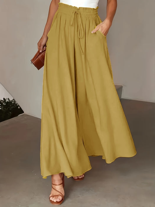Women's Elastic Waist Wide Leg Tie-Front Pants, Casual Loose Linen Pants for Spring & Summer