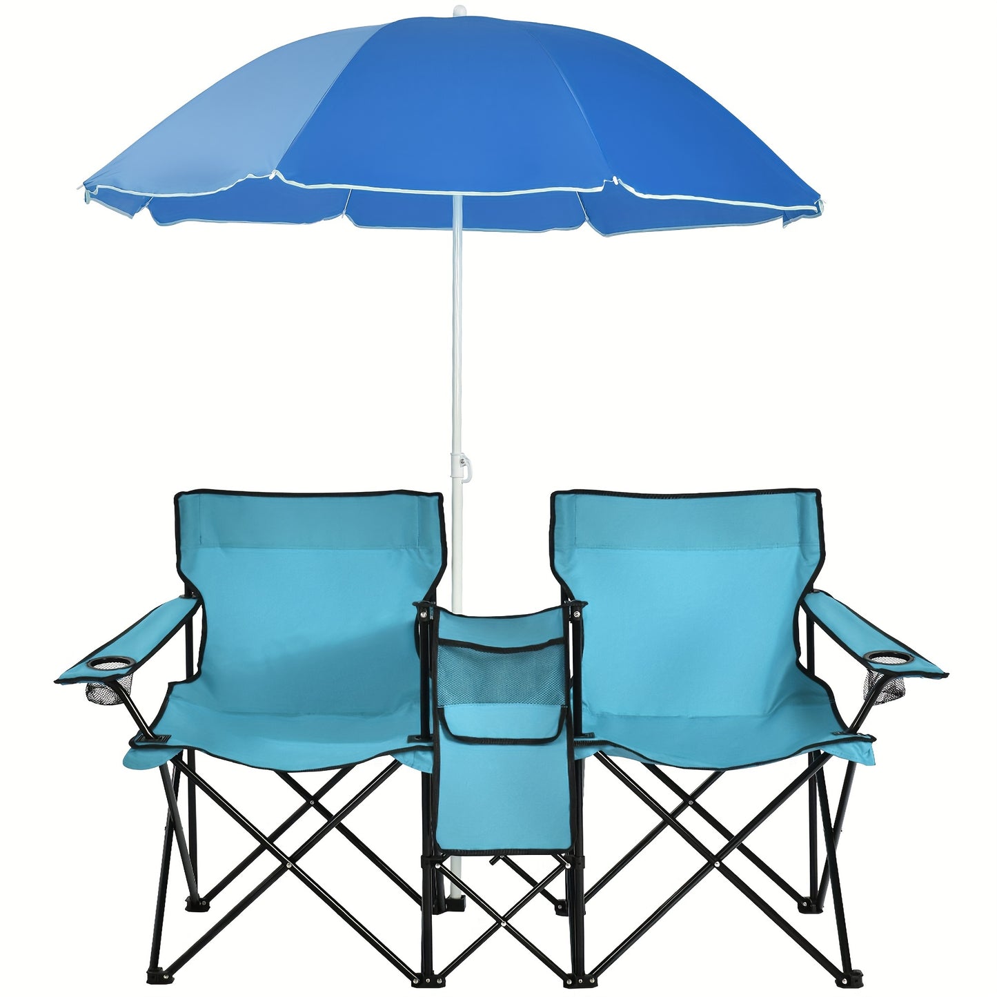Portable Folding Picnic Double Chair W/Umbrella Table Cooler Beach Camping