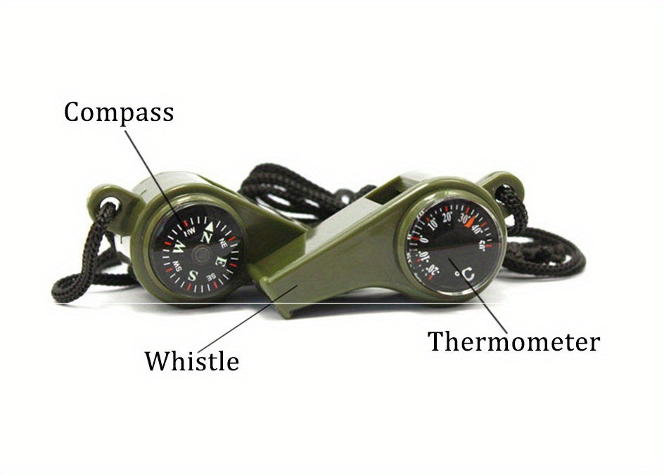 1pc 3-in-1 Emergency Survival Whistle with Compass and Thermometer for Camping, Hiking, and Outdoor Activities