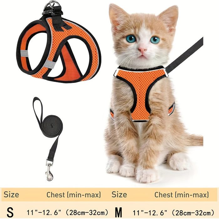 Escape-Proof Cat Harness & Leash Set: Reflective Soft Mesh Vest for Safe Outdoor Adventures with Your Kitten