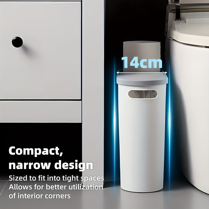 2/1pc Bathroom Trash Can, Compact And Durable Plastic Wastebasket With Built-in Handles, Easy To Clean, Rustproof, Space-Saving Design, Ideal For Small Spaces In Bathroom, Laundry, And Home Office