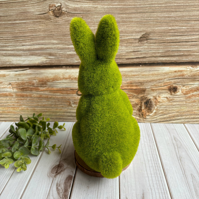 1pc Charming Green Flocked Bunny Statue, 6.6" - Easter & Spring Garden Decor, Outdoor Moss Rabbit with Ribbon Accent, Ideal for Holiday Celebrations & Home Yard Display