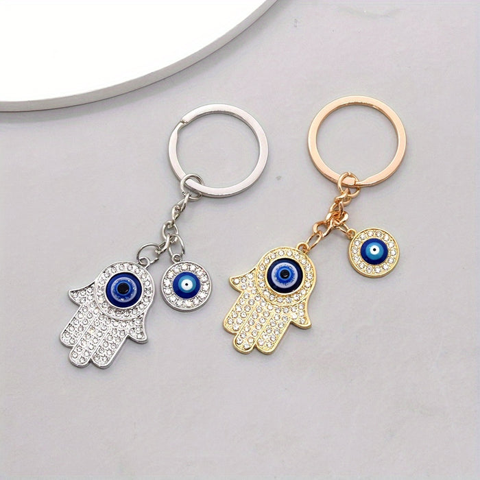 Alloy Eye Keychain Amulet Zircon Key Ring Purse Bag Backpack Car Charm For Ramadan Father's Day