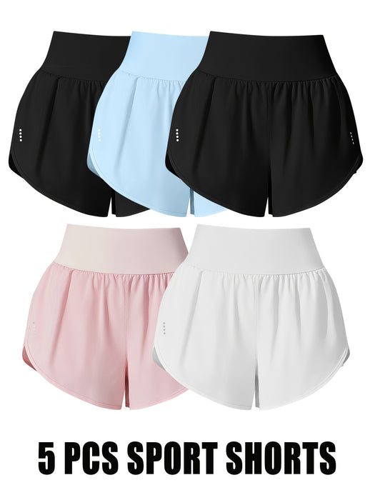Medium Stretch Polyester 85% Elastane 15% 5-Pack Women's Casual Sport Shorts, Polka Dot Pattern, Cross Detail, Knit Fabric, 125g/m², 180g/m² Lining, for Spring/Summer/Fall