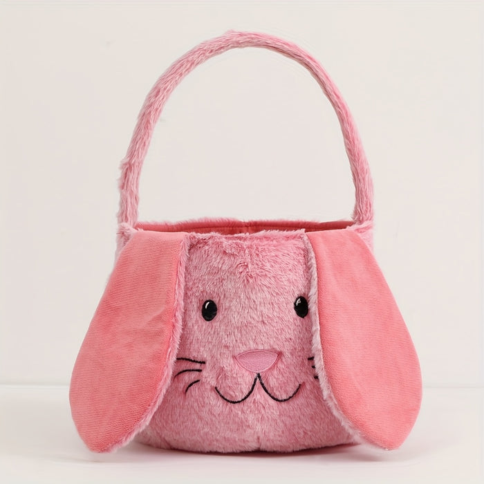 Customizable Easter Bunny Plush Basket with Embroidered Name - Soft Polyester Rabbit Ear Design Candy & Egg Hunt Basket, Perfect for Holiday Parties, Gifts, and Decorations (Blue, Pink, Beige)